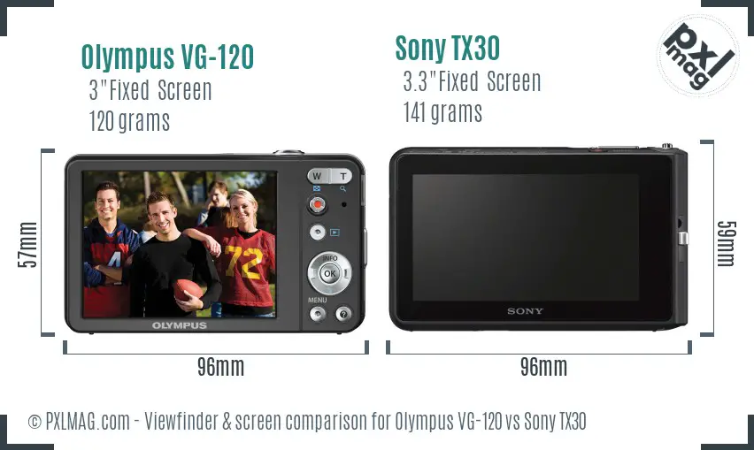Olympus VG-120 vs Sony TX30 Screen and Viewfinder comparison