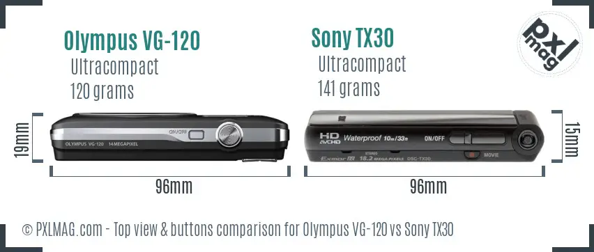 Olympus VG-120 vs Sony TX30 top view buttons comparison