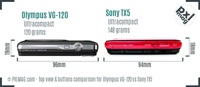 Olympus VG-120 vs Sony TX5 top view buttons comparison