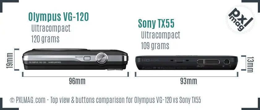 Olympus VG-120 vs Sony TX55 top view buttons comparison