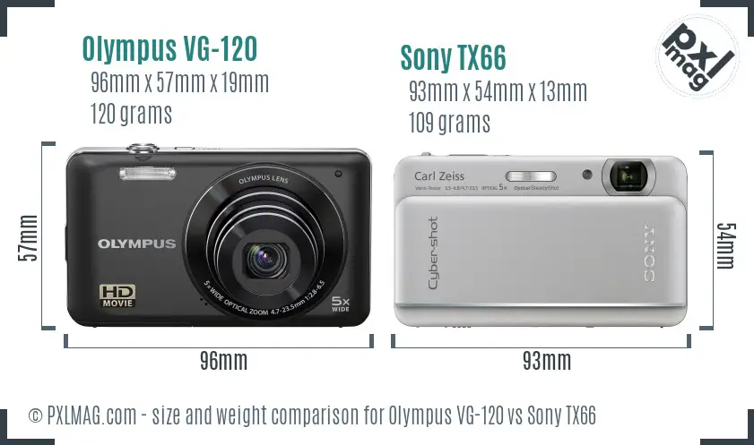 Olympus VG-120 vs Sony TX66 size comparison