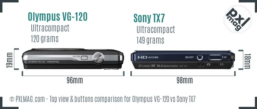 Olympus VG-120 vs Sony TX7 top view buttons comparison