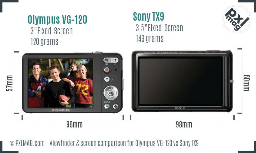 Olympus VG-120 vs Sony TX9 Screen and Viewfinder comparison