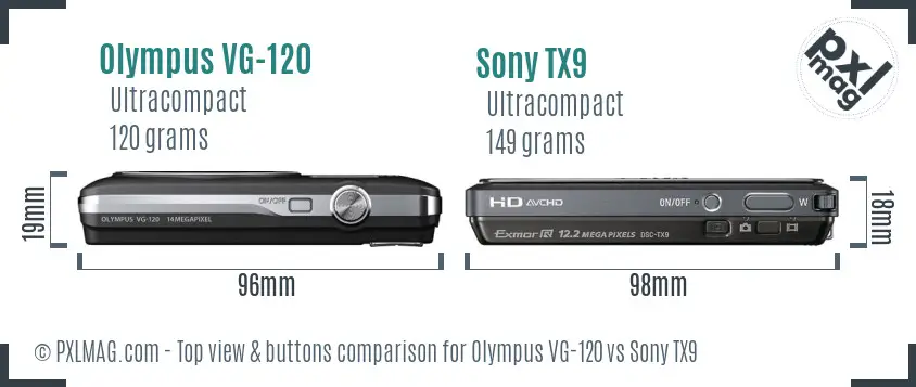 Olympus VG-120 vs Sony TX9 top view buttons comparison