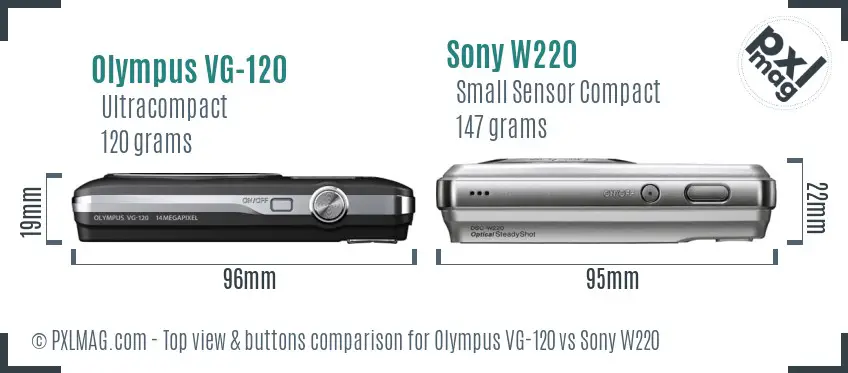 Olympus VG-120 vs Sony W220 top view buttons comparison