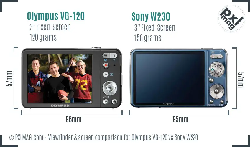 Olympus VG-120 vs Sony W230 Screen and Viewfinder comparison