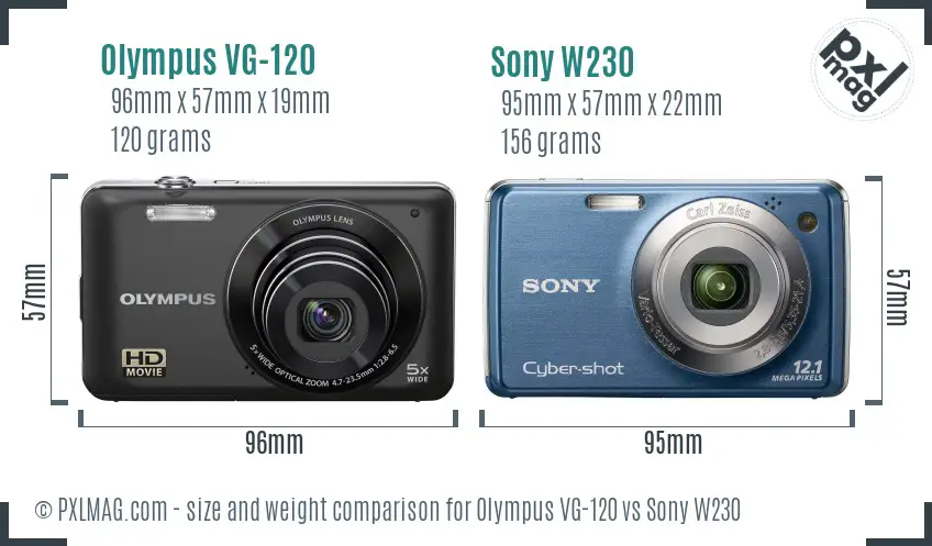 Olympus VG-120 vs Sony W230 size comparison