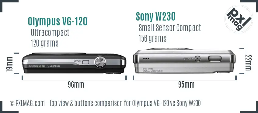 Olympus VG-120 vs Sony W230 top view buttons comparison