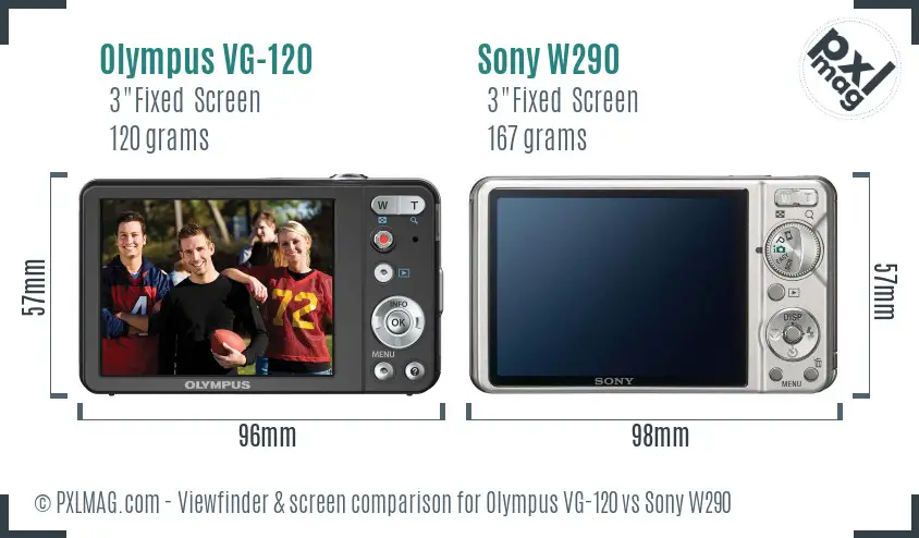 Olympus VG-120 vs Sony W290 Screen and Viewfinder comparison