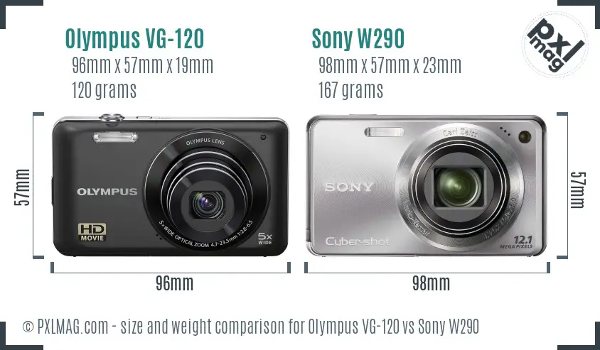 Olympus VG-120 vs Sony W290 size comparison