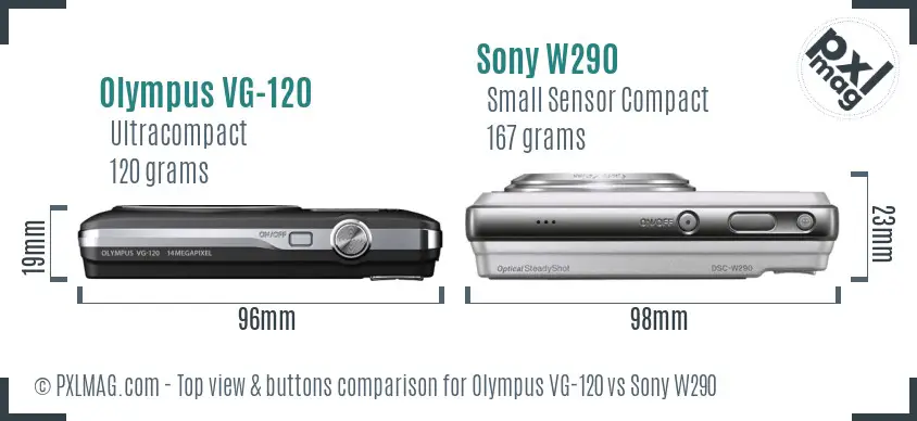 Olympus VG-120 vs Sony W290 top view buttons comparison