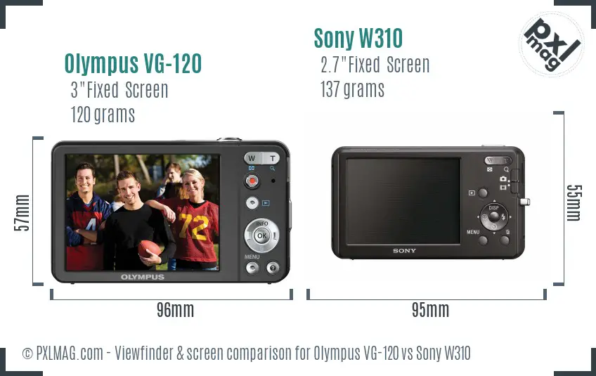 Olympus VG-120 vs Sony W310 Screen and Viewfinder comparison