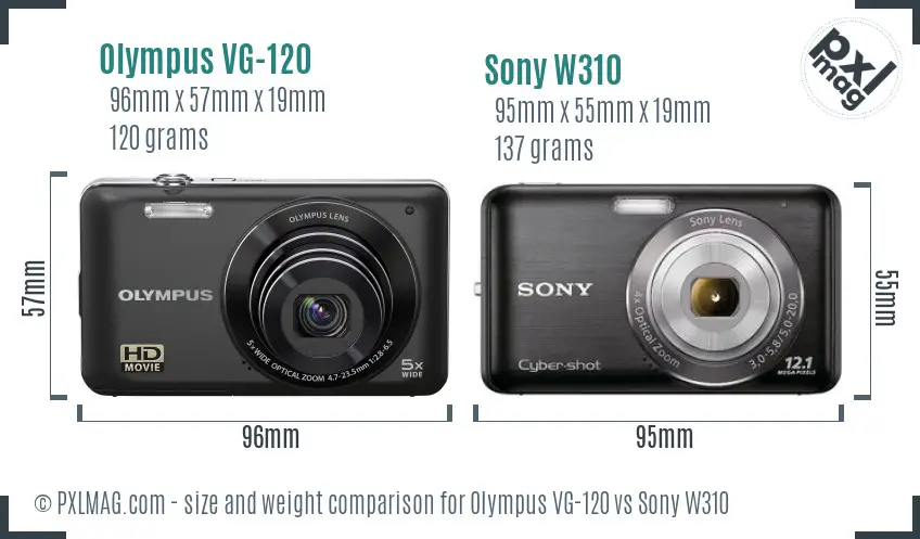 Olympus VG-120 vs Sony W310 size comparison