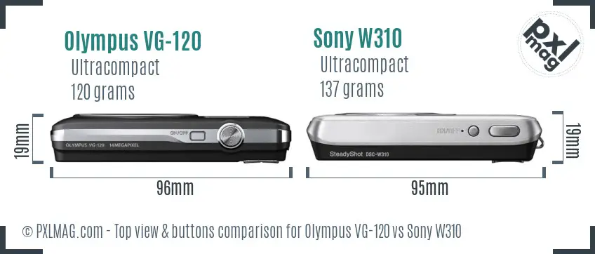 Olympus VG-120 vs Sony W310 top view buttons comparison
