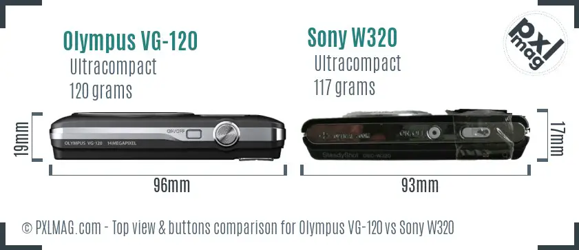 Olympus VG-120 vs Sony W320 top view buttons comparison
