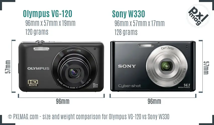 Olympus VG-120 vs Sony W330 size comparison