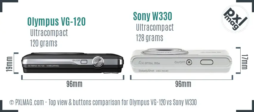 Olympus VG-120 vs Sony W330 top view buttons comparison