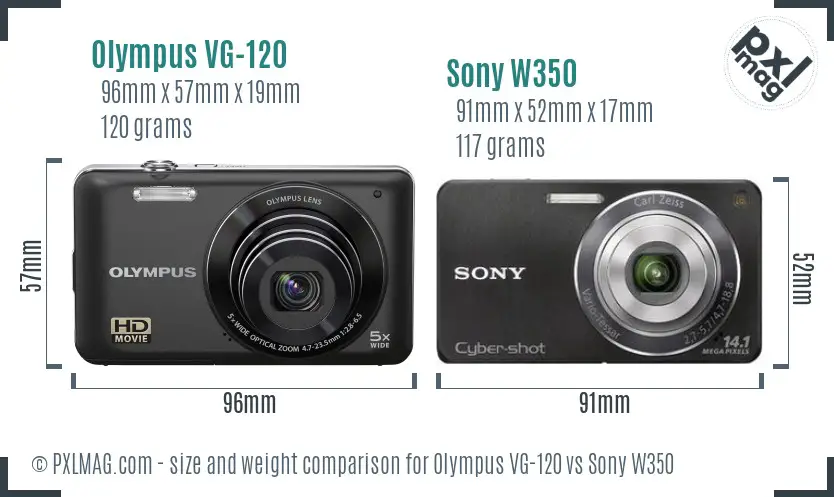Olympus VG-120 vs Sony W350 size comparison