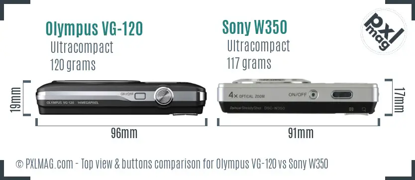 Olympus VG-120 vs Sony W350 top view buttons comparison