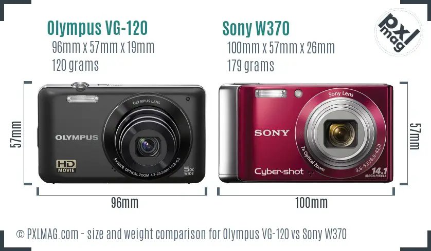 Olympus VG-120 vs Sony W370 size comparison