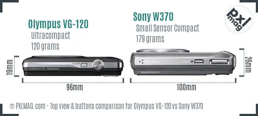 Olympus VG-120 vs Sony W370 top view buttons comparison