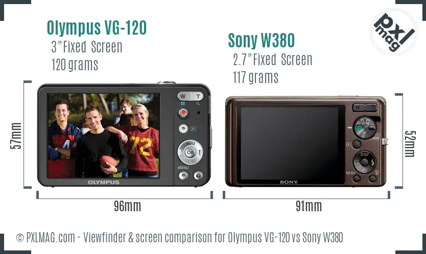 Olympus VG-120 vs Sony W380 Screen and Viewfinder comparison
