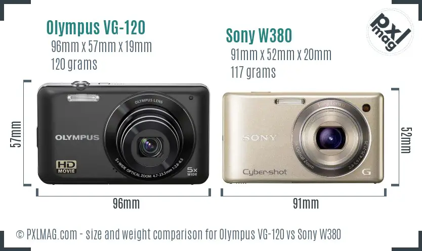 Olympus VG-120 vs Sony W380 size comparison