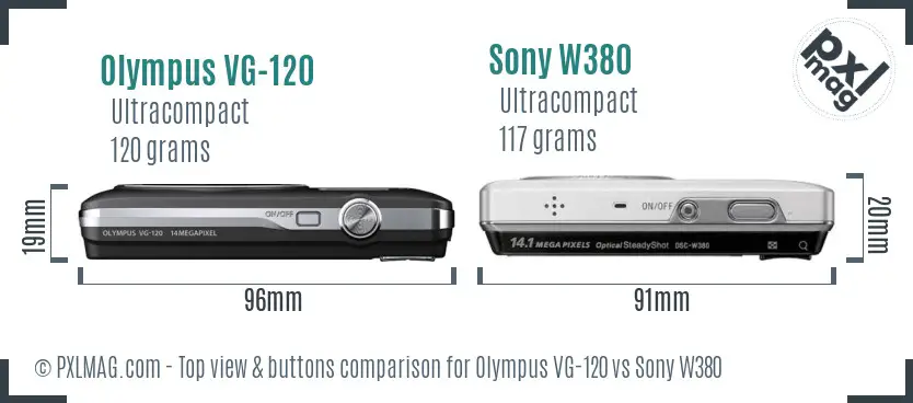 Olympus VG-120 vs Sony W380 top view buttons comparison