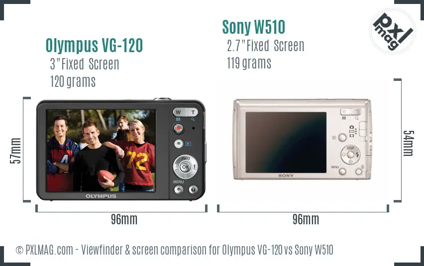 Olympus VG-120 vs Sony W510 Screen and Viewfinder comparison