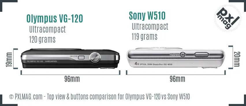 Olympus VG-120 vs Sony W510 top view buttons comparison