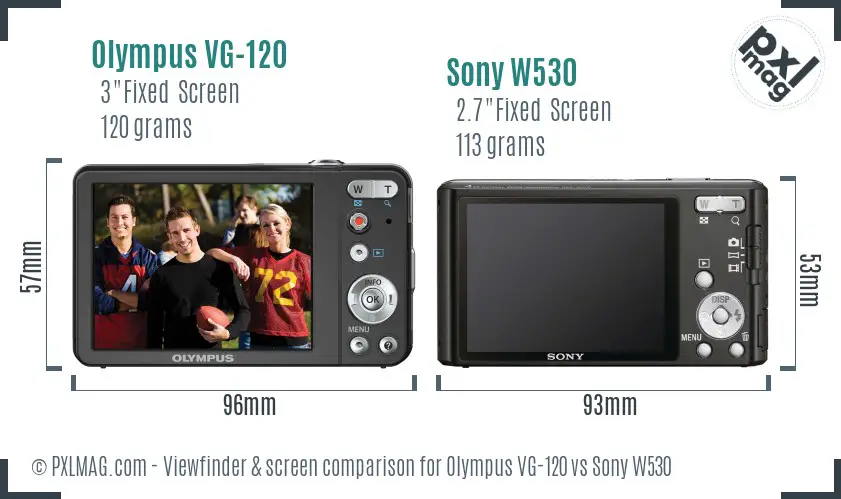 Olympus VG-120 vs Sony W530 Screen and Viewfinder comparison