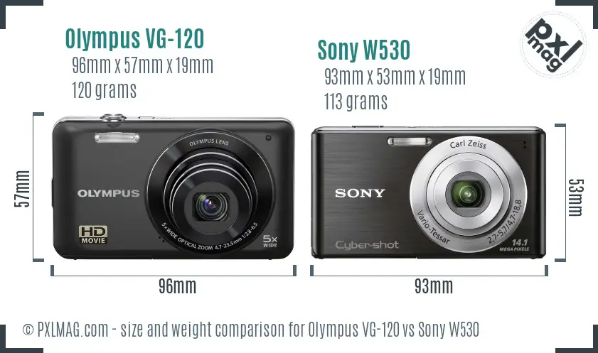 Olympus VG-120 vs Sony W530 size comparison
