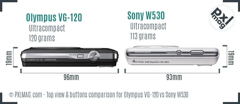 Olympus VG-120 vs Sony W530 top view buttons comparison