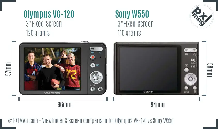 Olympus VG-120 vs Sony W550 Screen and Viewfinder comparison