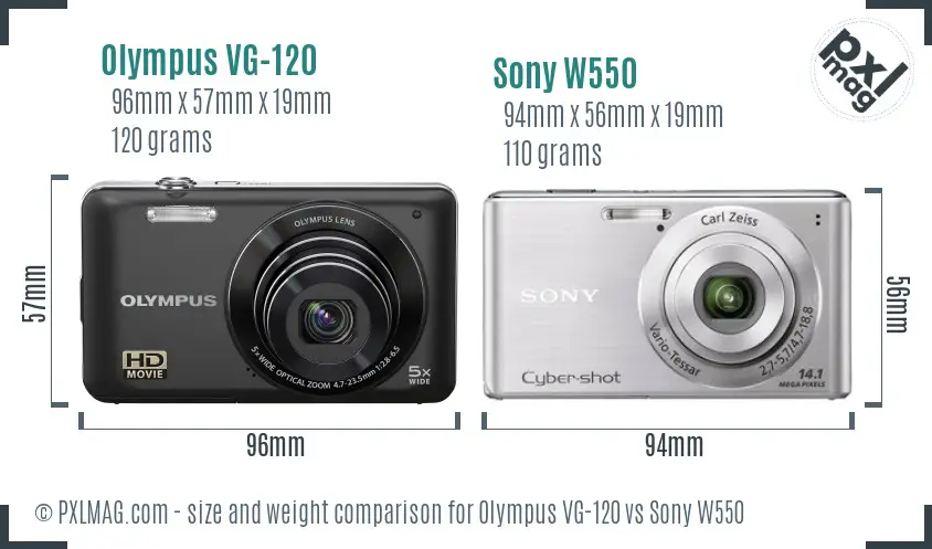 Olympus VG-120 vs Sony W550 size comparison