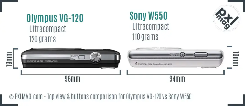 Olympus VG-120 vs Sony W550 top view buttons comparison