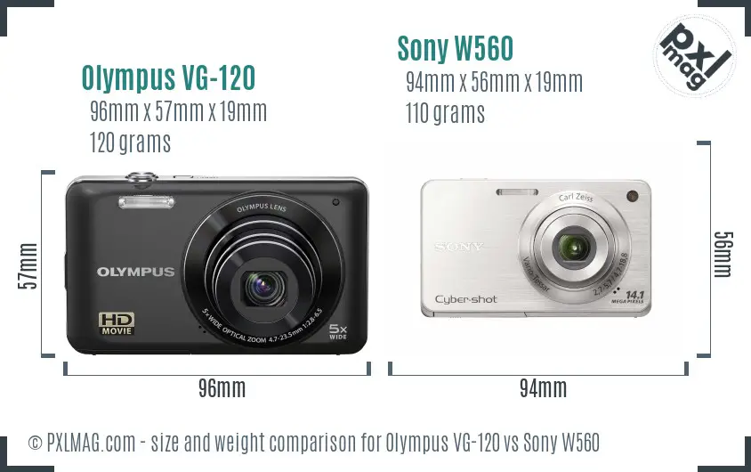 Olympus VG-120 vs Sony W560 size comparison