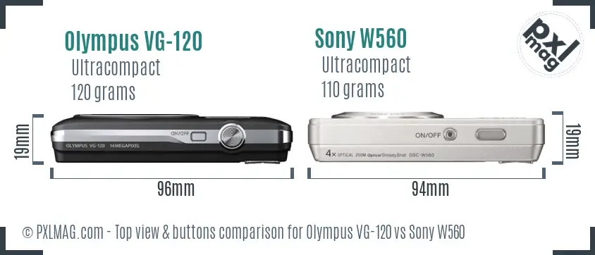 Olympus VG-120 vs Sony W560 top view buttons comparison