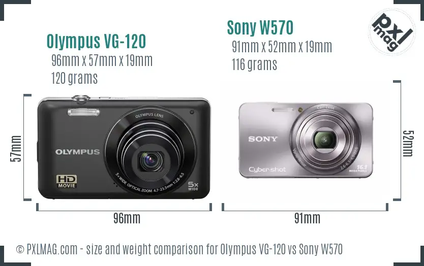 Olympus VG-120 vs Sony W570 size comparison