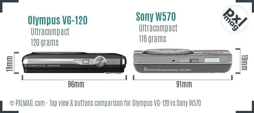 Olympus VG-120 vs Sony W570 top view buttons comparison