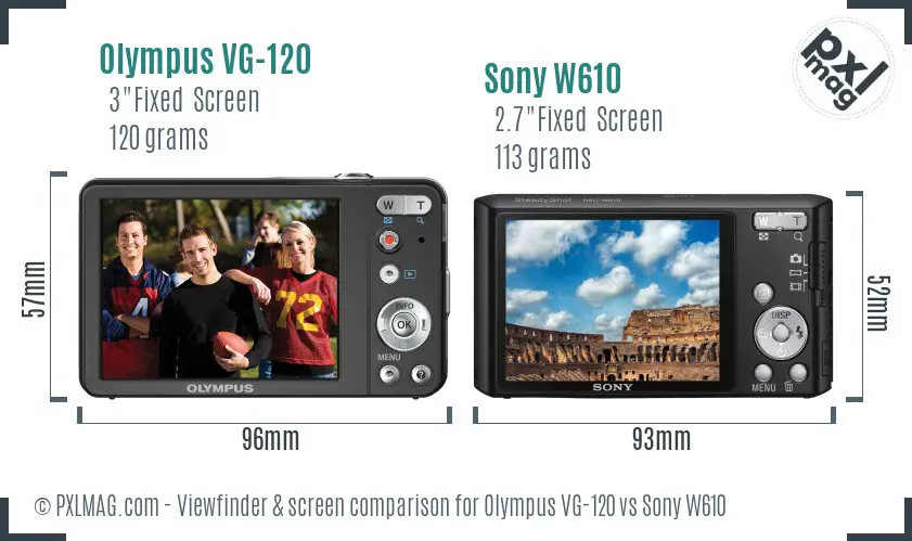 Olympus VG-120 vs Sony W610 Screen and Viewfinder comparison