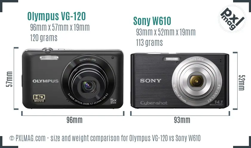 Olympus VG-120 vs Sony W610 size comparison