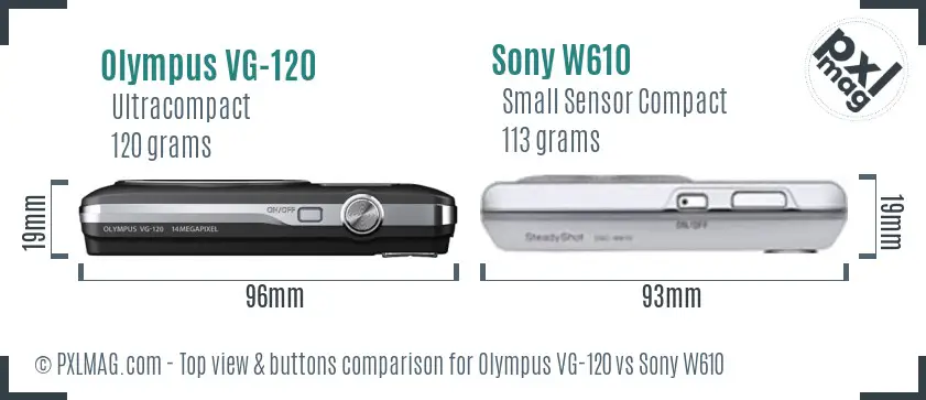 Olympus VG-120 vs Sony W610 top view buttons comparison