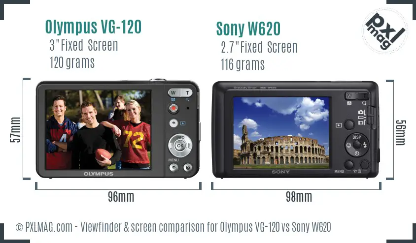 Olympus VG-120 vs Sony W620 Screen and Viewfinder comparison