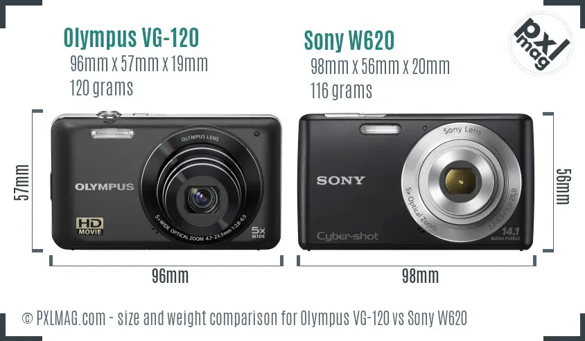 Olympus VG-120 vs Sony W620 size comparison