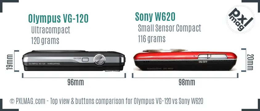 Olympus VG-120 vs Sony W620 top view buttons comparison