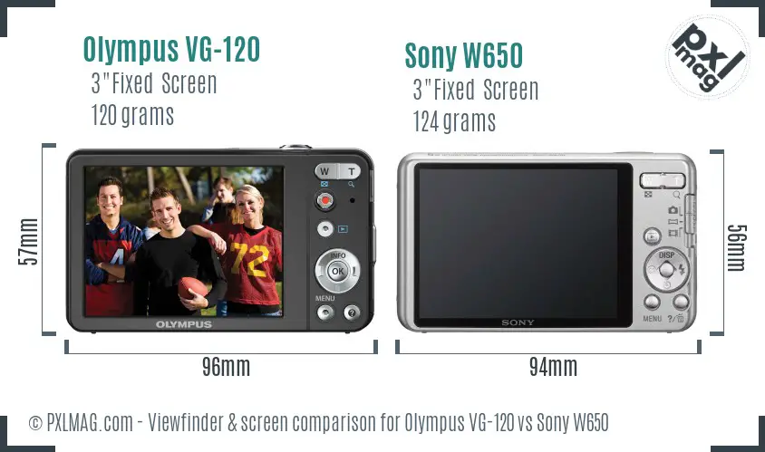 Olympus VG-120 vs Sony W650 Screen and Viewfinder comparison