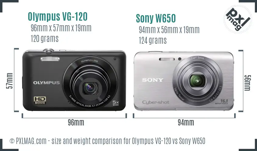 Olympus VG-120 vs Sony W650 size comparison