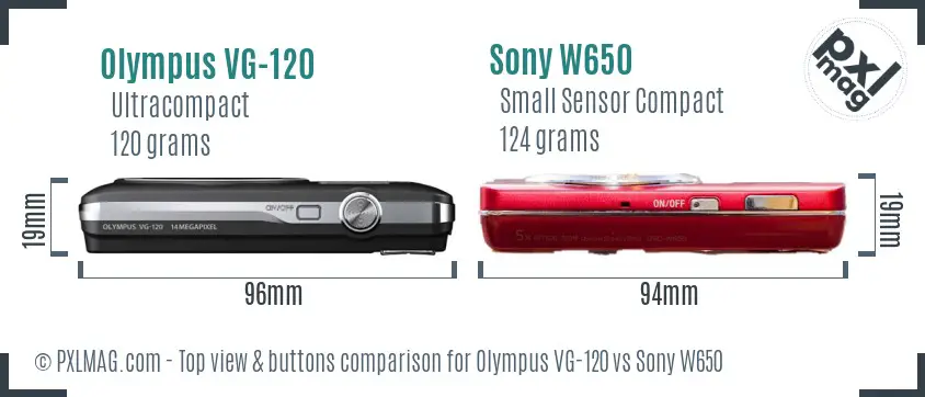 Olympus VG-120 vs Sony W650 top view buttons comparison