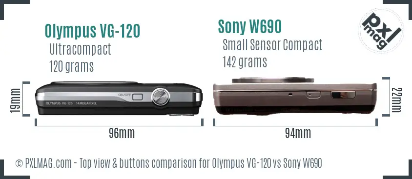 Olympus VG-120 vs Sony W690 top view buttons comparison